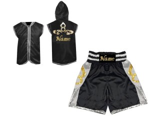 Boxing Set - Custom Boxing Hoodies and Boxing Shorts : KNCUSET-005-Black